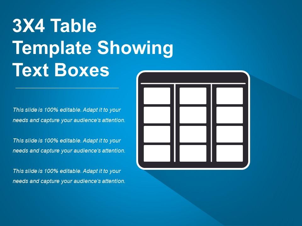 3x4 table template showing text boxes Slide01