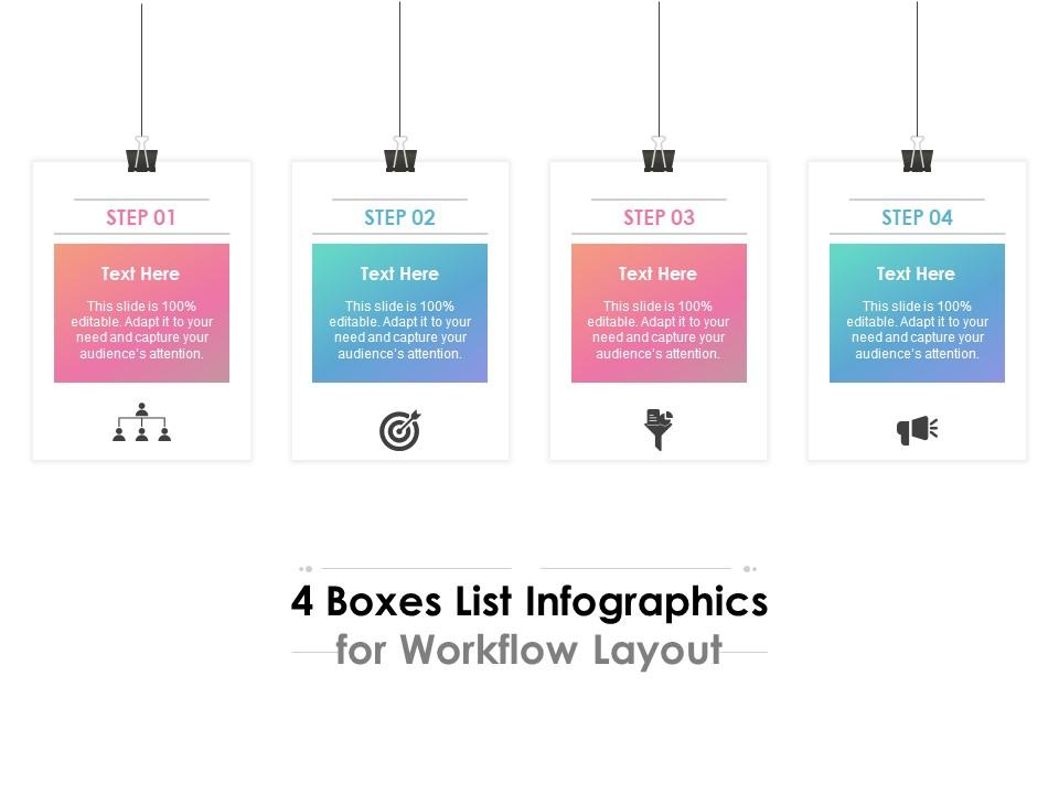 4 boxes list infographics for workflow layout