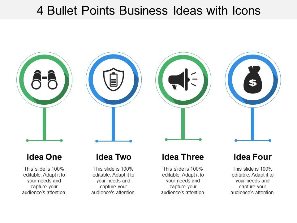 4 bullet points business ideas with icons Slide00