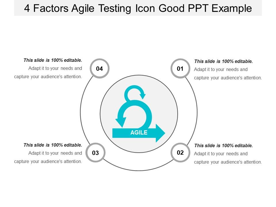 4 factors agile testing icon good ppt example Slide00
