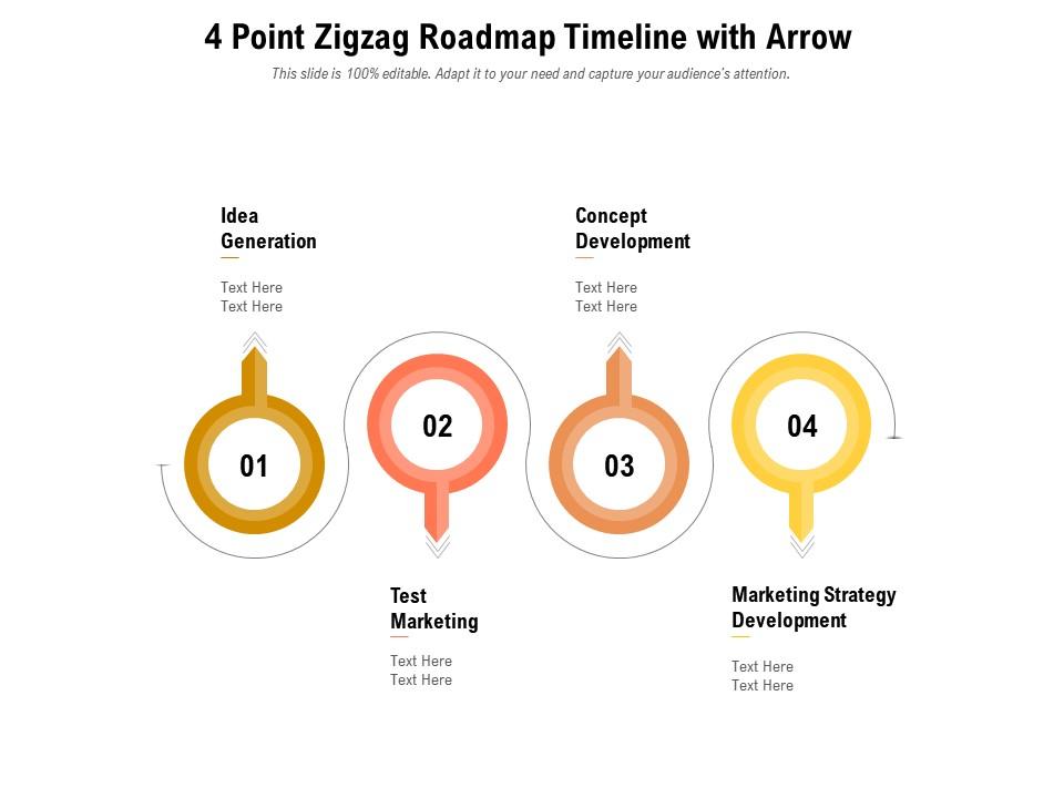 4 point zigzag roadmap timeline with arrow Slide01