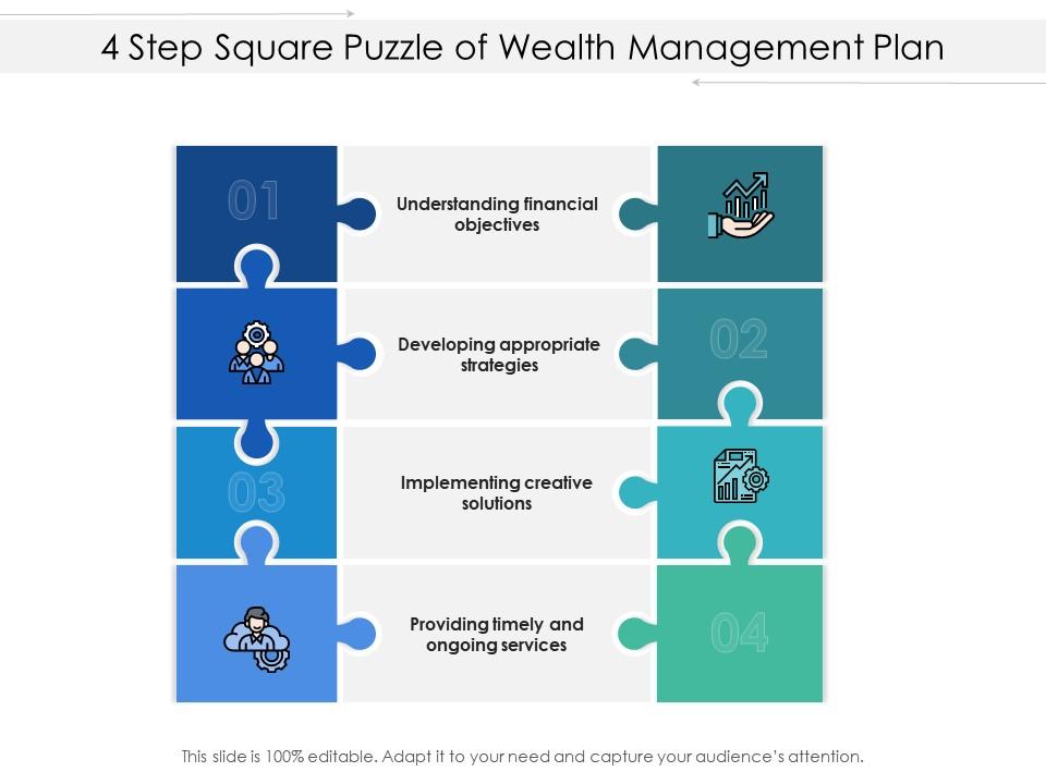 4 step square puzzle of wealth management plan Slide01