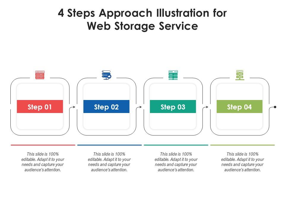 4 steps approach illustration for web storage service infographic template Slide01