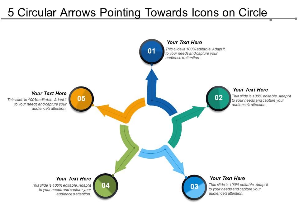 5 Circular Arrows Pointing Towards Icons On Circle Presentation