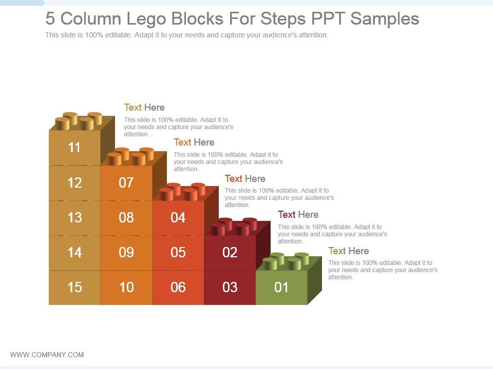 5_column_lego_blocks_for_steps_ppt_sample_Slide01