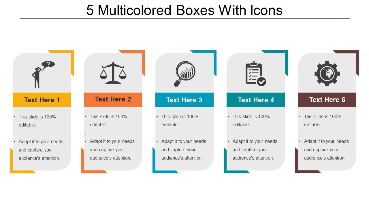 5 Multicolored Boxes With Icons PowerPoint Slide Images PPT Design