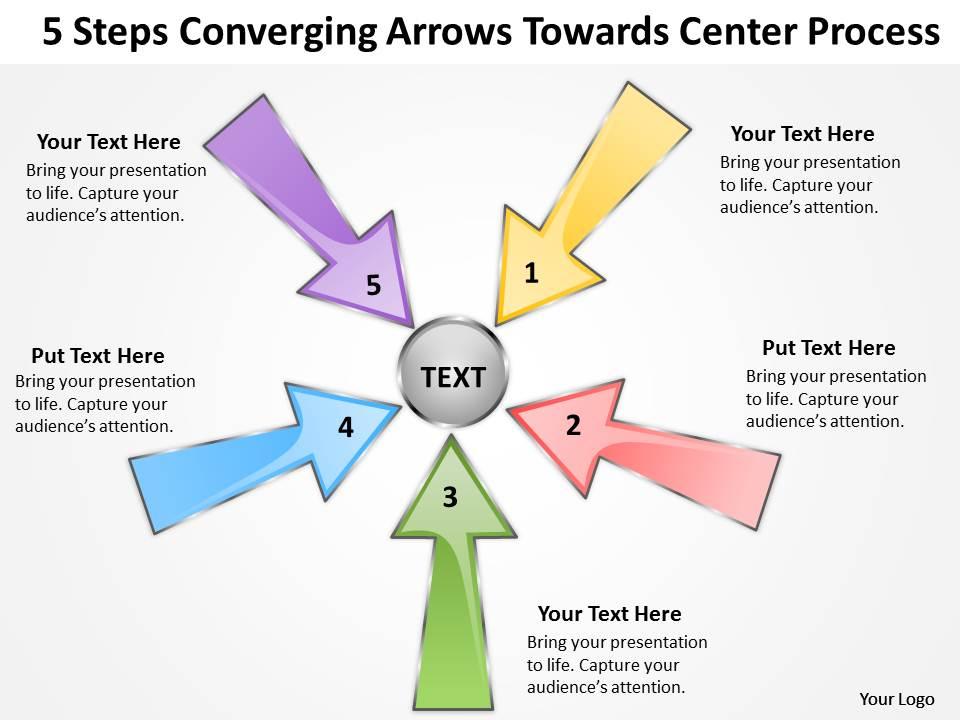 5 steps converging arrows towards center process software powerpoint templates Slide00