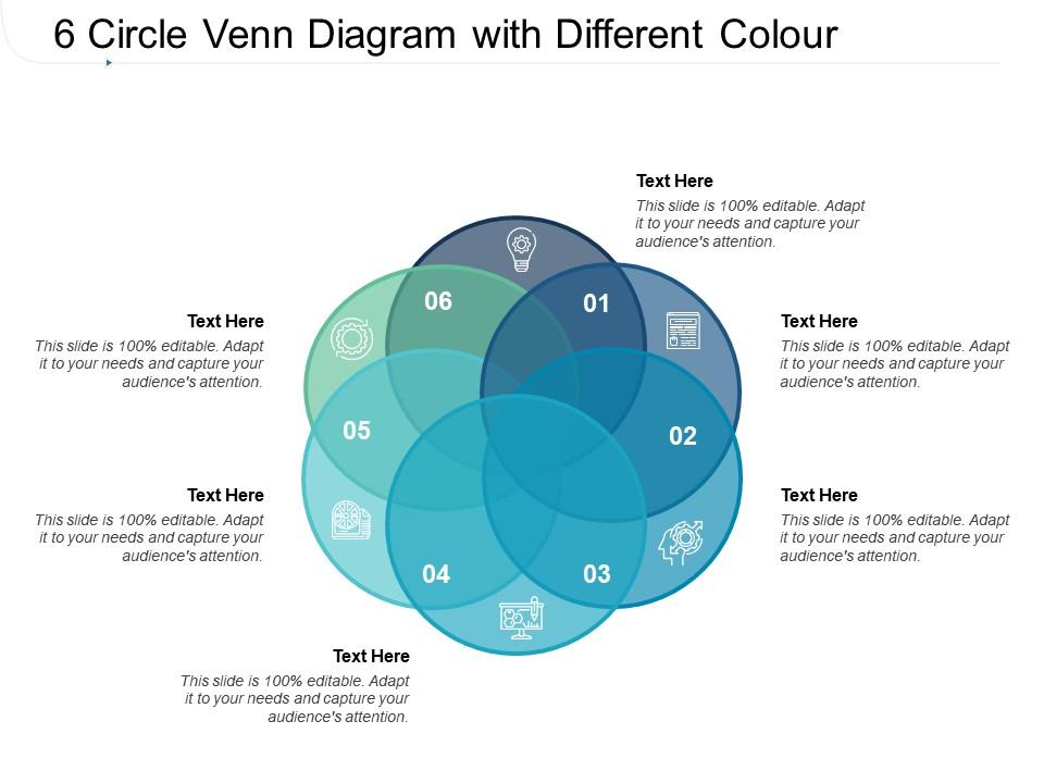 6 circle venn diagram with different colour