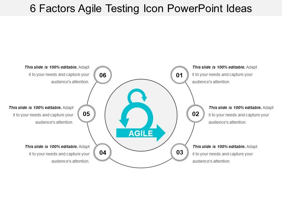 6 factors agile testing icon powerpoint ideas Slide00