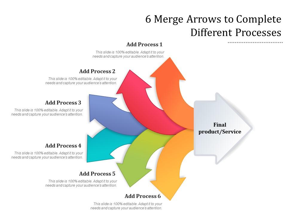 6 Merge Arrows To Complete Different Processes | Presentation Graphics ...