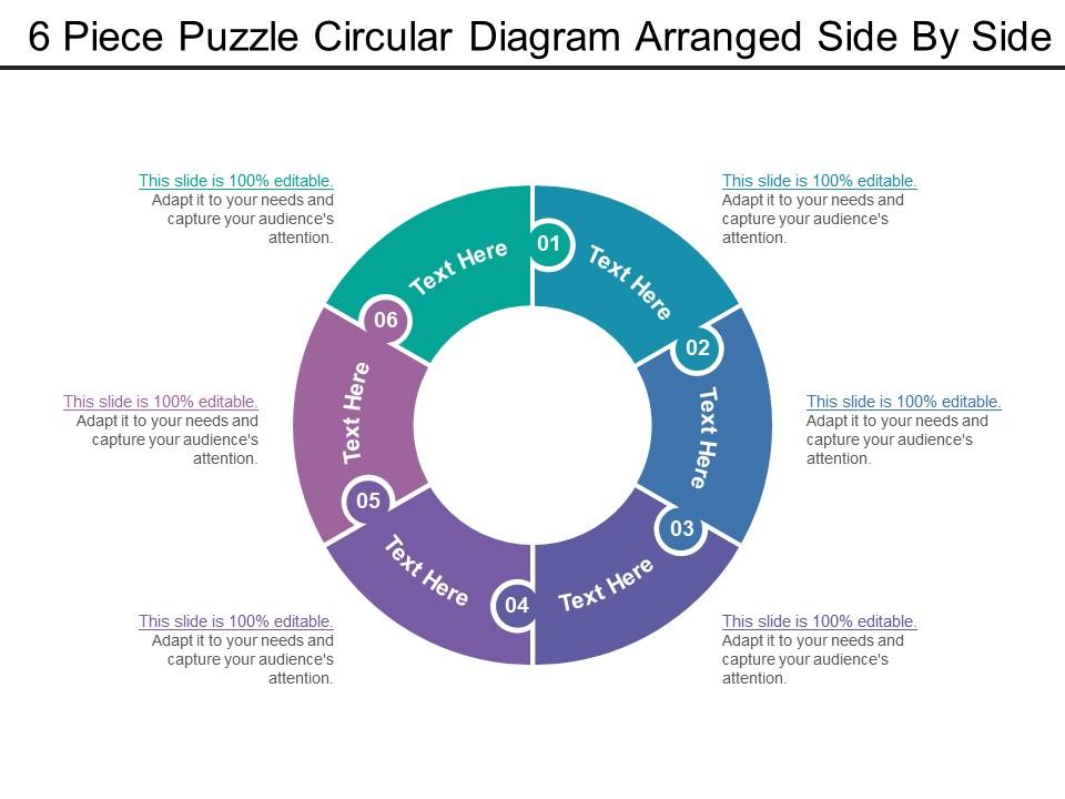 6 piece puzzle circular diagram arranged side by side Slide01