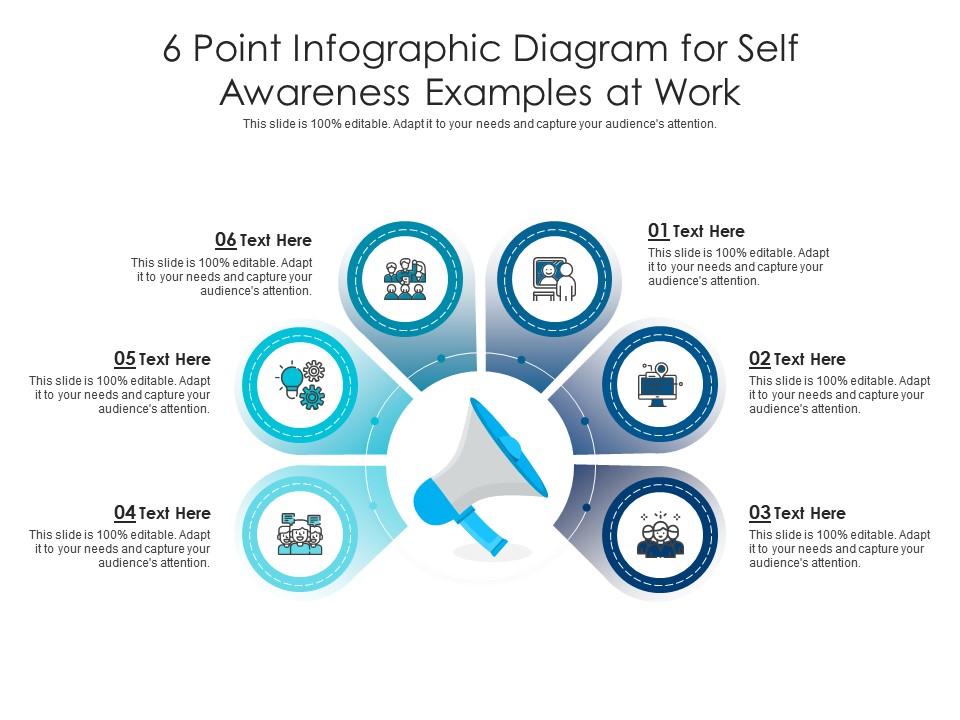 6 point diagram for self awareness examples at work infographic template