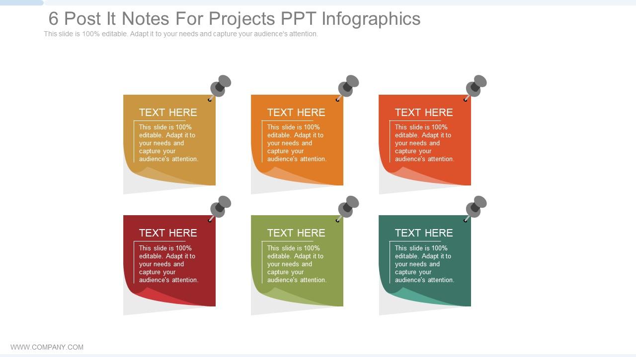 6 post it notes for projects ppt infographics Slide01