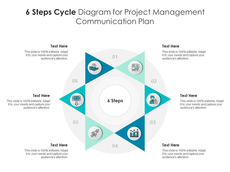 6 steps cycle diagram for project management communication plan infographic template Slide01