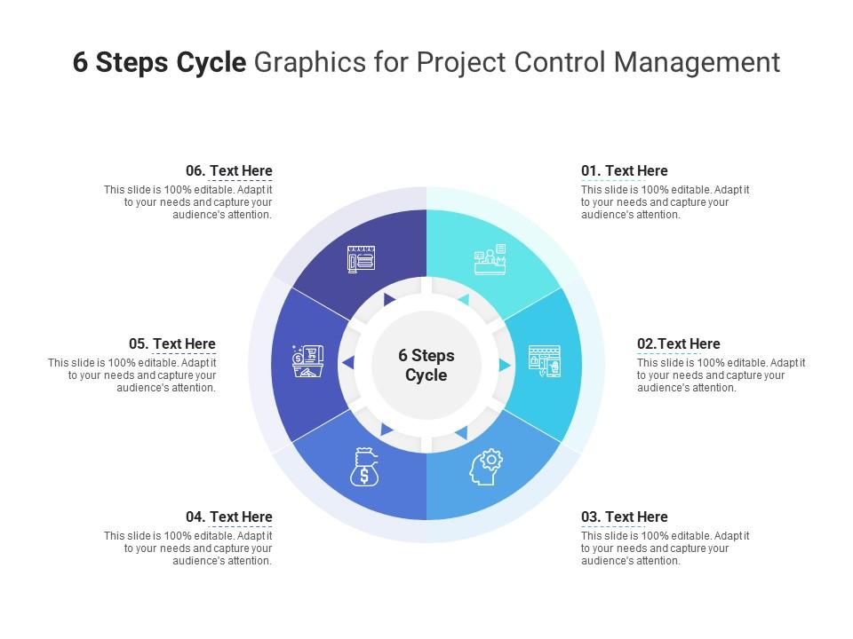 6 steps cycle graphics for project control management infographic template