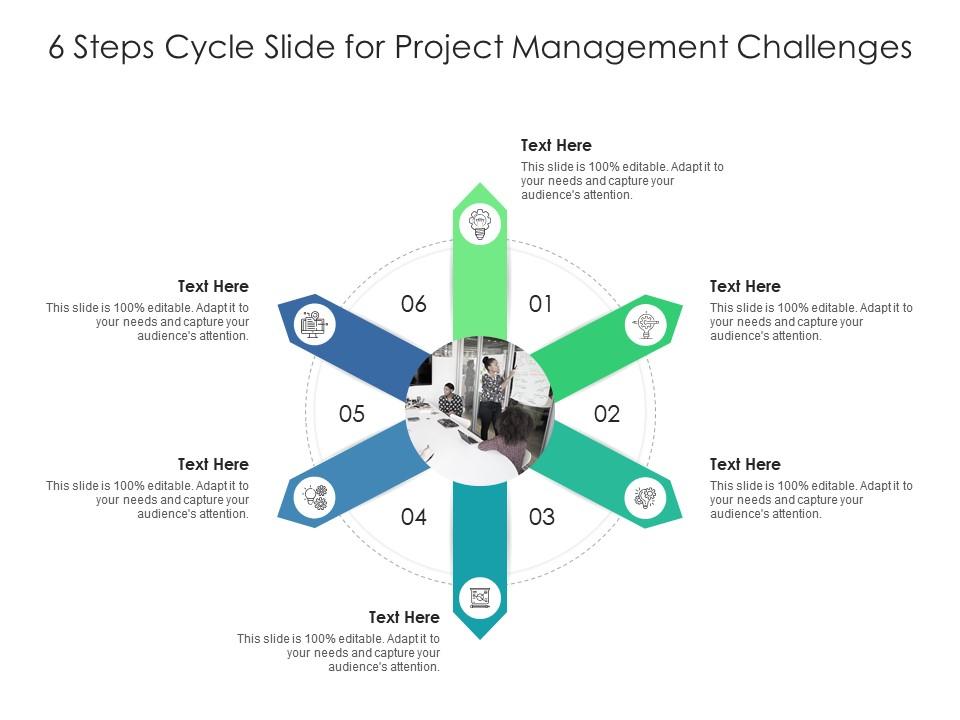 6 steps cycle slide for project management challenges infographic template Slide01