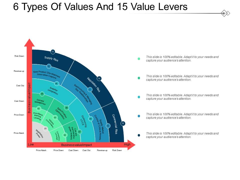 6 Types Of Values And 15 Value Levers PowerPoint Slide Images PPT