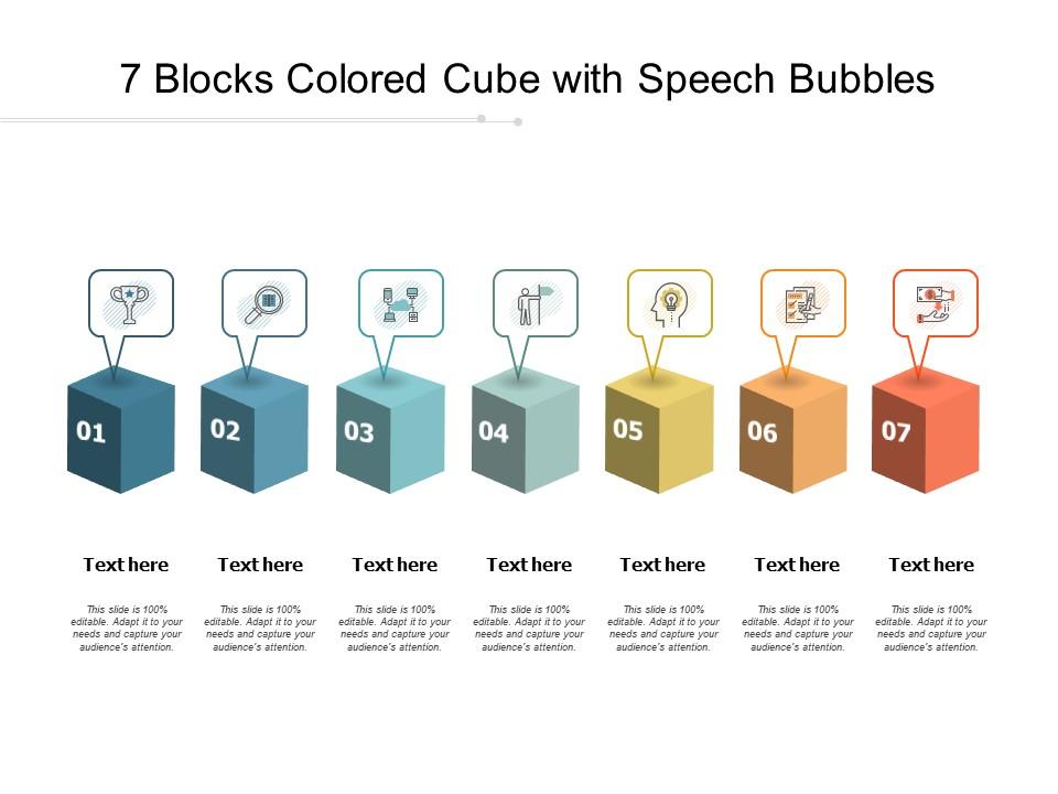 7 blocks colored cube with speech bubbles Slide01