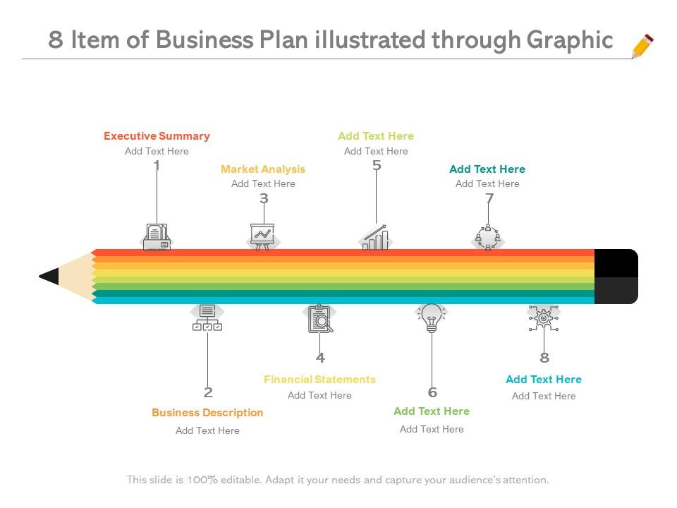 8 item of business plan illustrated through graphic Slide01