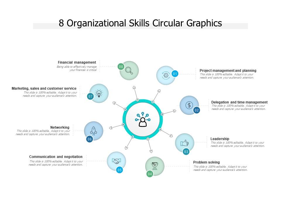 8 organizational skills circular graphics Slide00