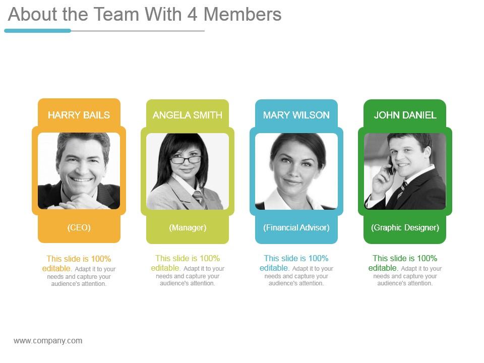 About The Team With 4 Members Powerpoint Presentation | PowerPoint ...