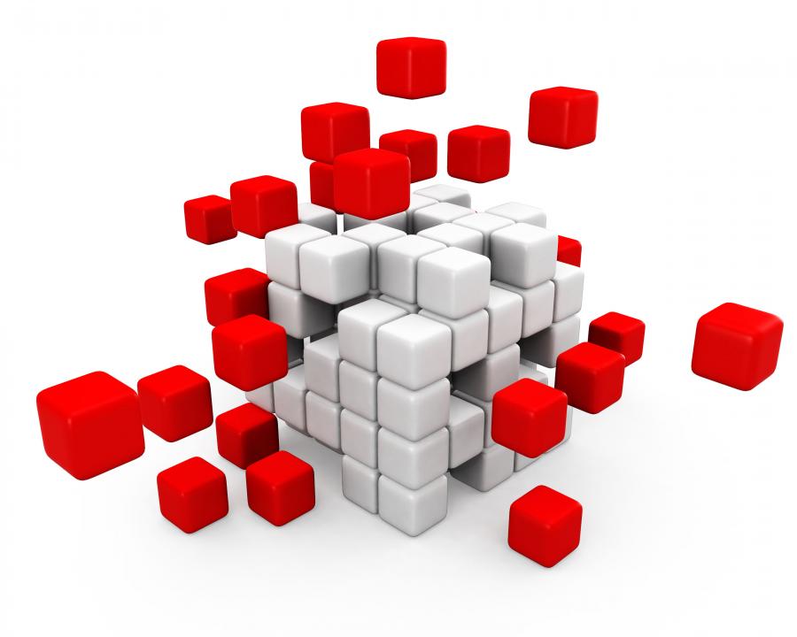 Abstract red cubes assembling stock photo Slide01