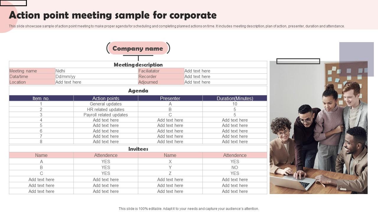 Action Point Meeting Sample For Corporate