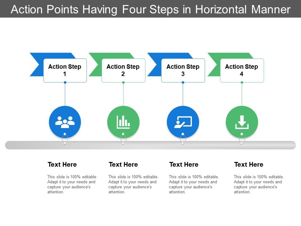 Action Points Having Four Steps In Horizontal Manner Presentation PowerPoint Templates PPT