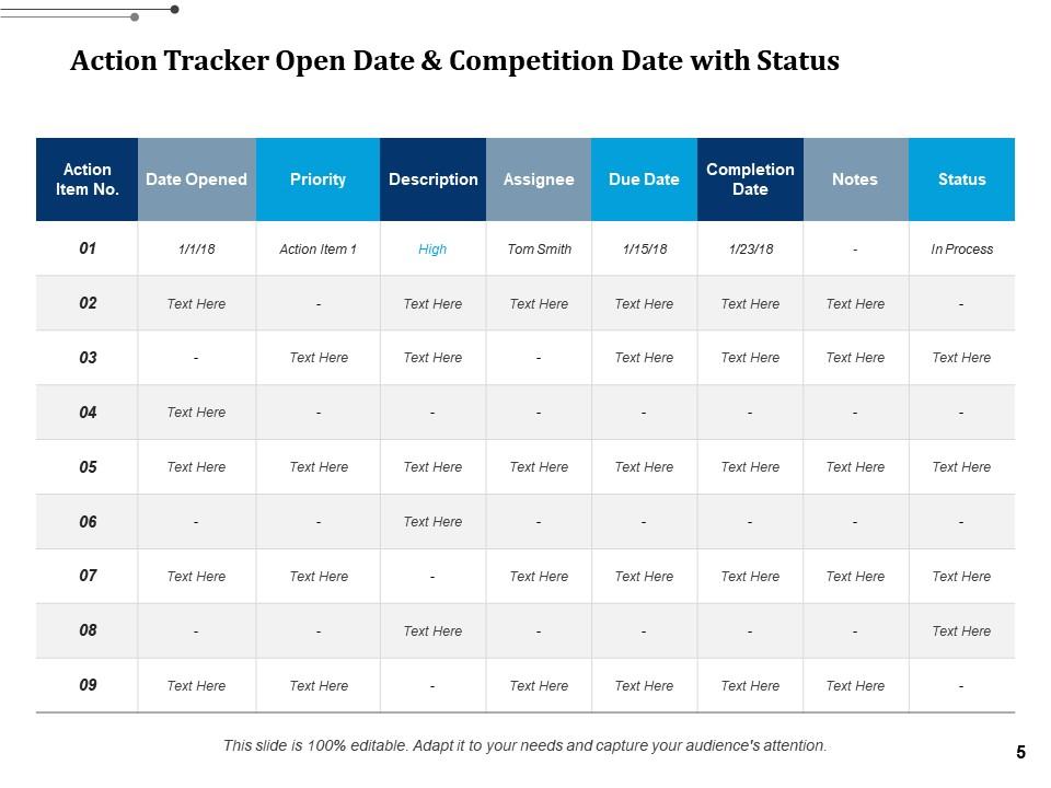 Action Tracker Activities Planning And Time Management Business Tasks