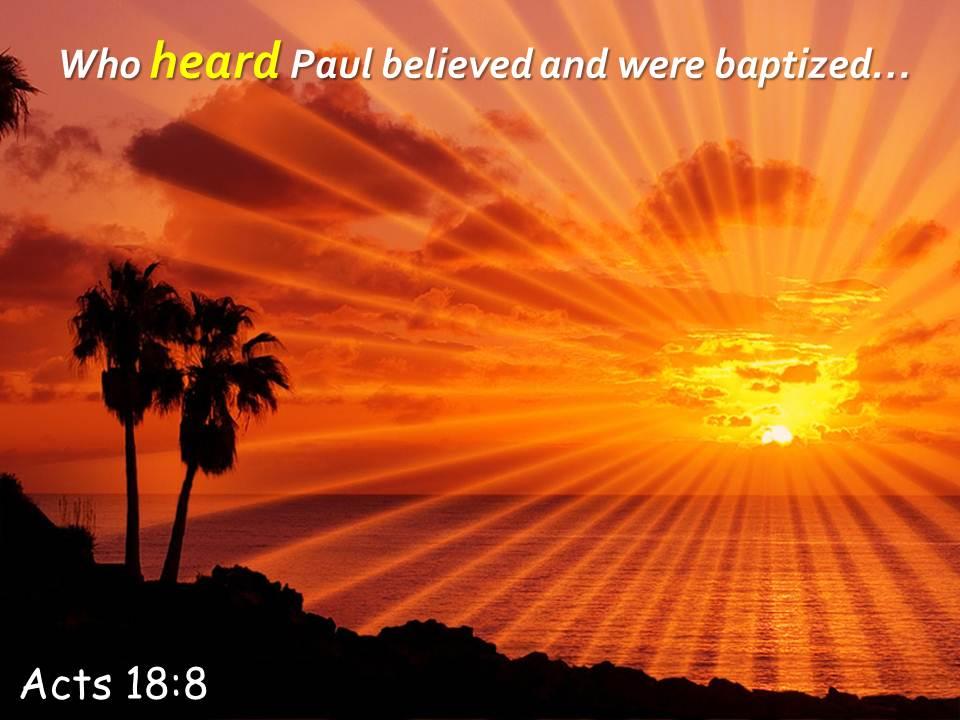 Acts 18 8 who heard paul believed powerpoint church sermon Slide01