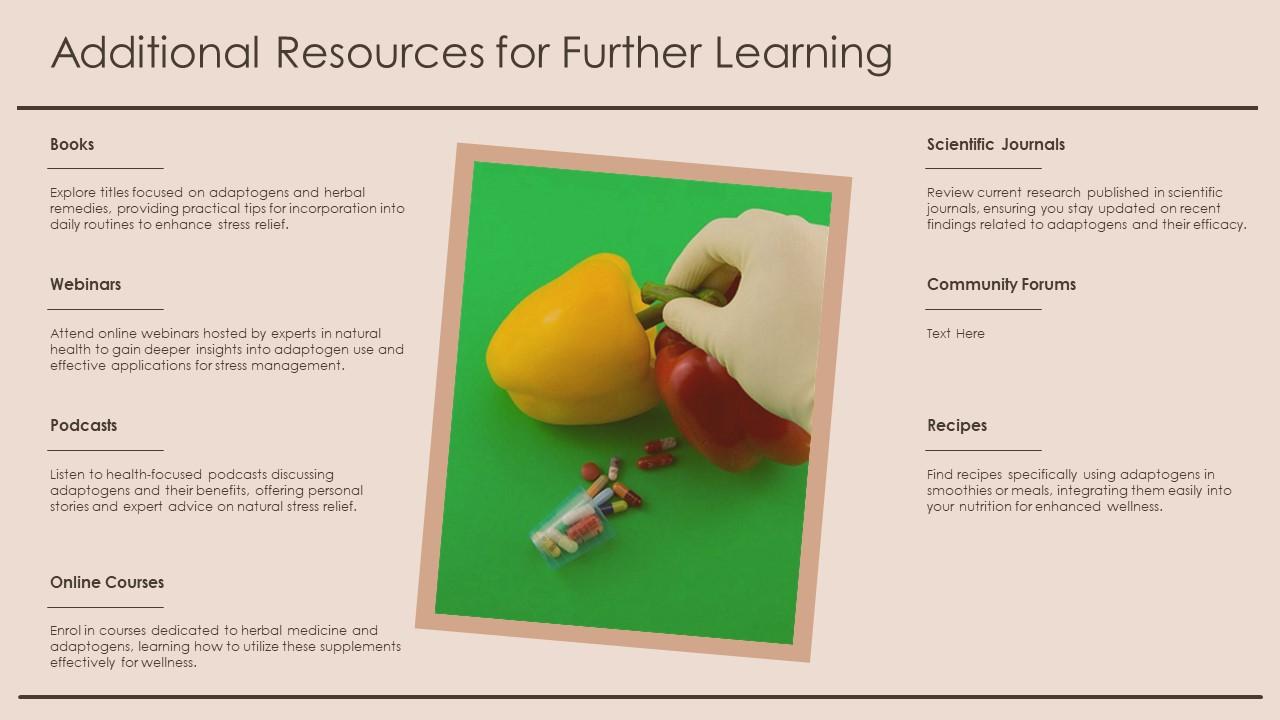 Additional Resources For Further Learning Adaptogen Supplements PPT Guidelines ST AI SS Additional Resources For Further Learning Adaptogen Supplements PPT Guidelines ST AI SS