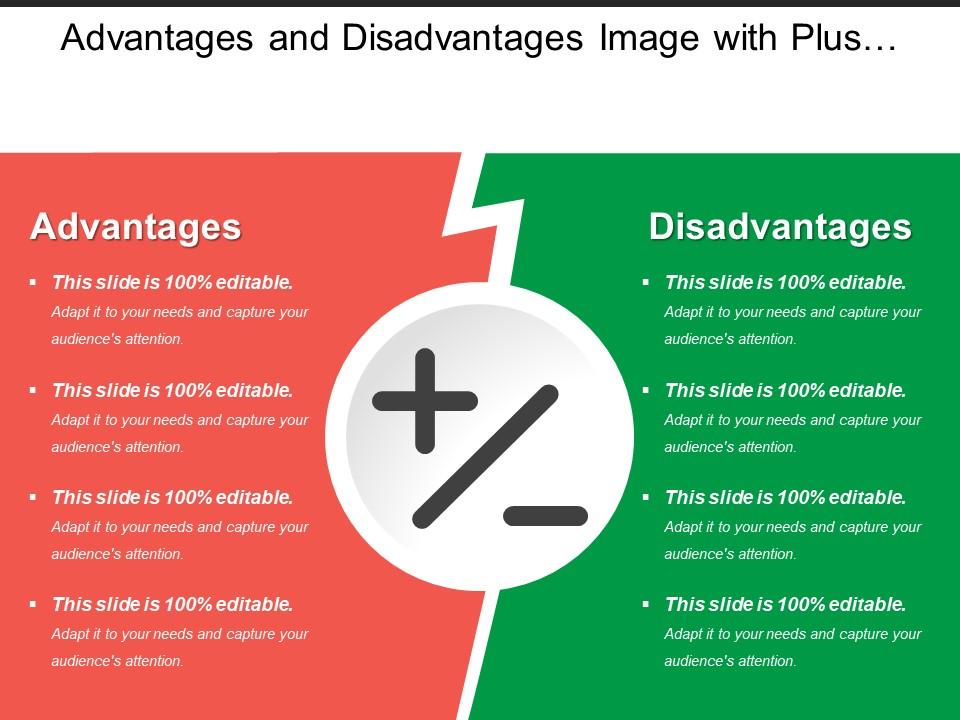 Advantages and disadvantages image with plus and minus sign Slide01
