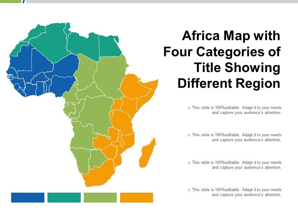 Africa map with four categories of title showing different region Slide01