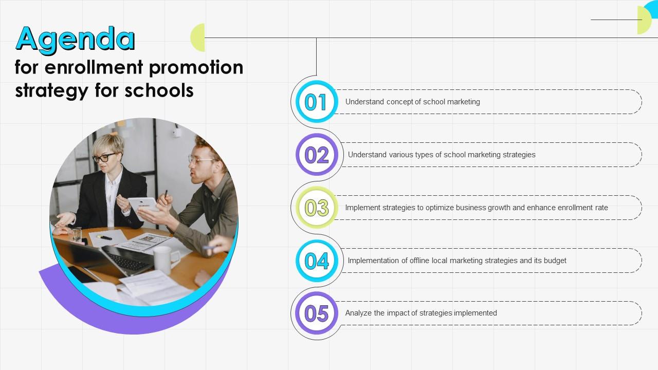 Agenda For Enrollment Promotion Strategy For Schools Ppt Presentation