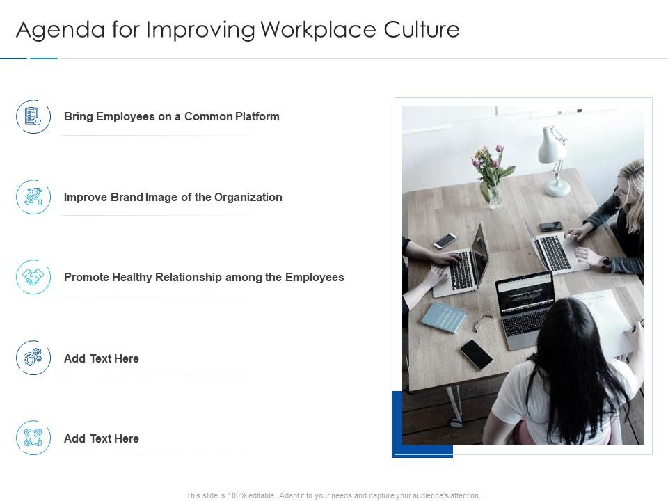 Agenda for improving workplace culture improving workplace culture ppt structure Slide01