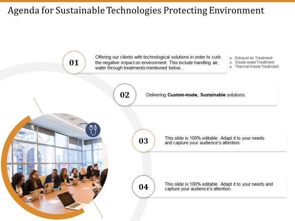 Agenda for sustainable technologies protecting environment ppt samples Slide00