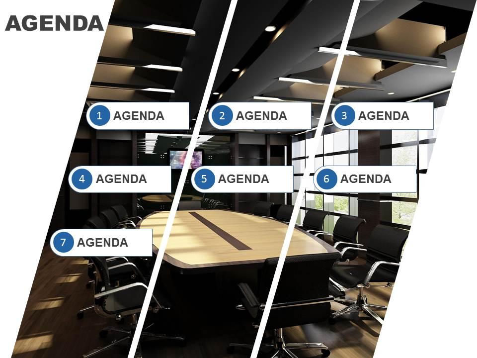 Agenda slide template with cut image and icons in a list powerpoint slide Slide00