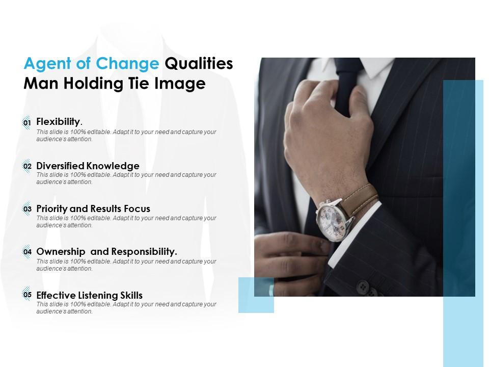 Agent Of Change Qualities Man Holding Tie Image Templates PowerPoint Presentation Slides