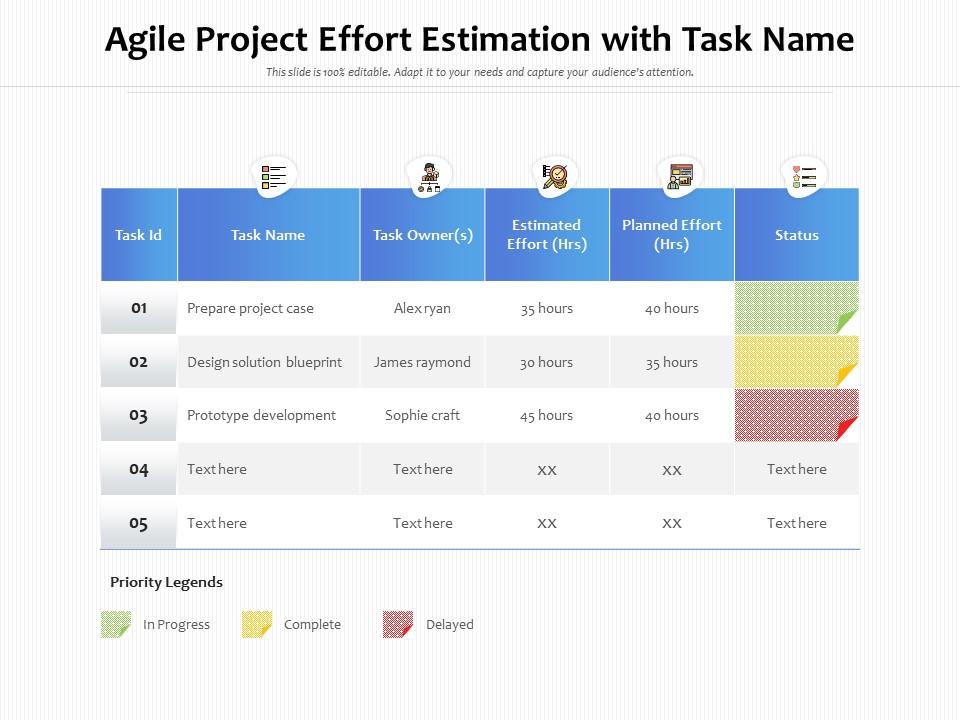 Agile project effort estimation with task name Slide00