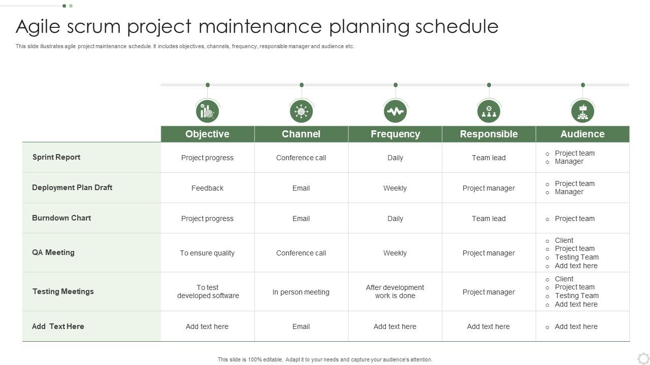Agile Scrum Project Maintenance Planning Schedule