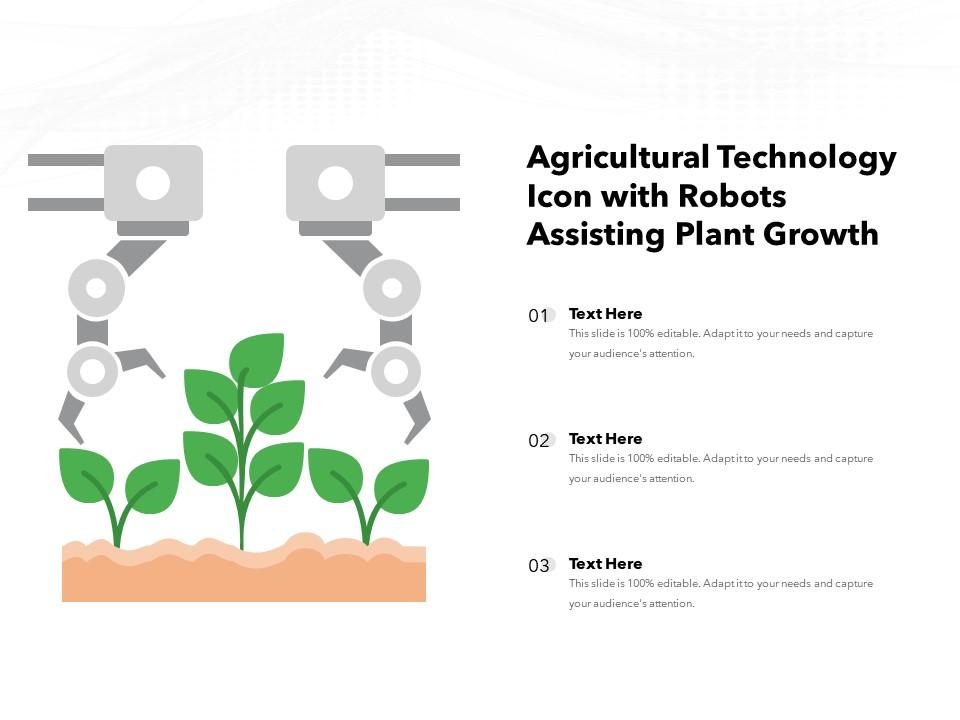 Agricultural Technology Icon With Robots Assisting Plant Growth