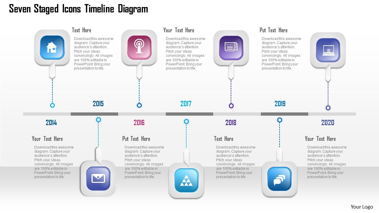 Aj seven staged icons timeline diagram powerpoint template