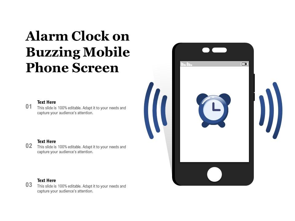 Alarm Clock On Buzzing Mobile Phone Screen Presentation Graphics
