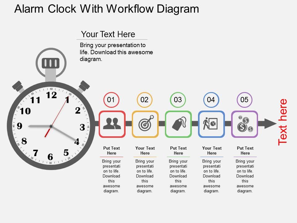 Alarm Clock With Workflow Diagram Flat Powerpoint Design PPT Images