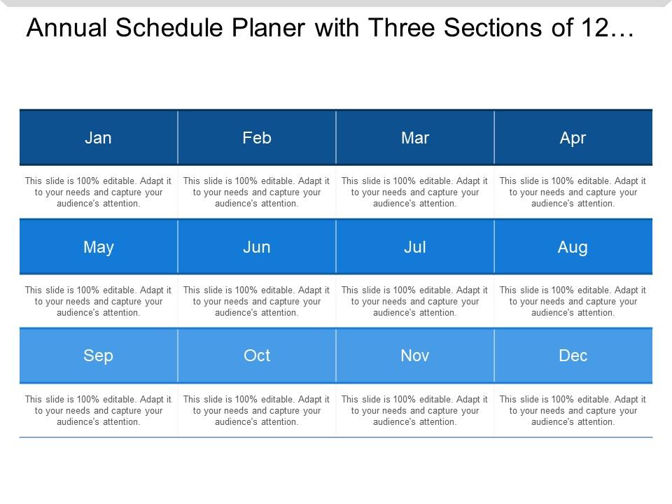 Annual schedule planer with three sections of 12 months Slide00