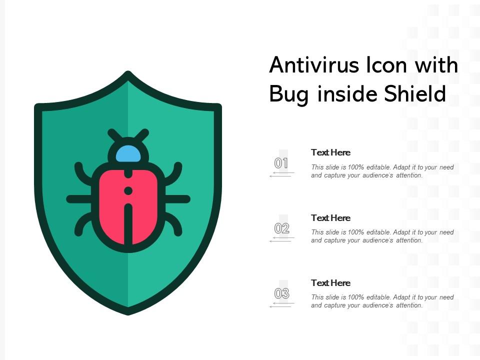 Antivirus Icon Bug Inside Shield | PowerPoint Presentation Designs | Slide PPT Graphics | Presentation Template Designs