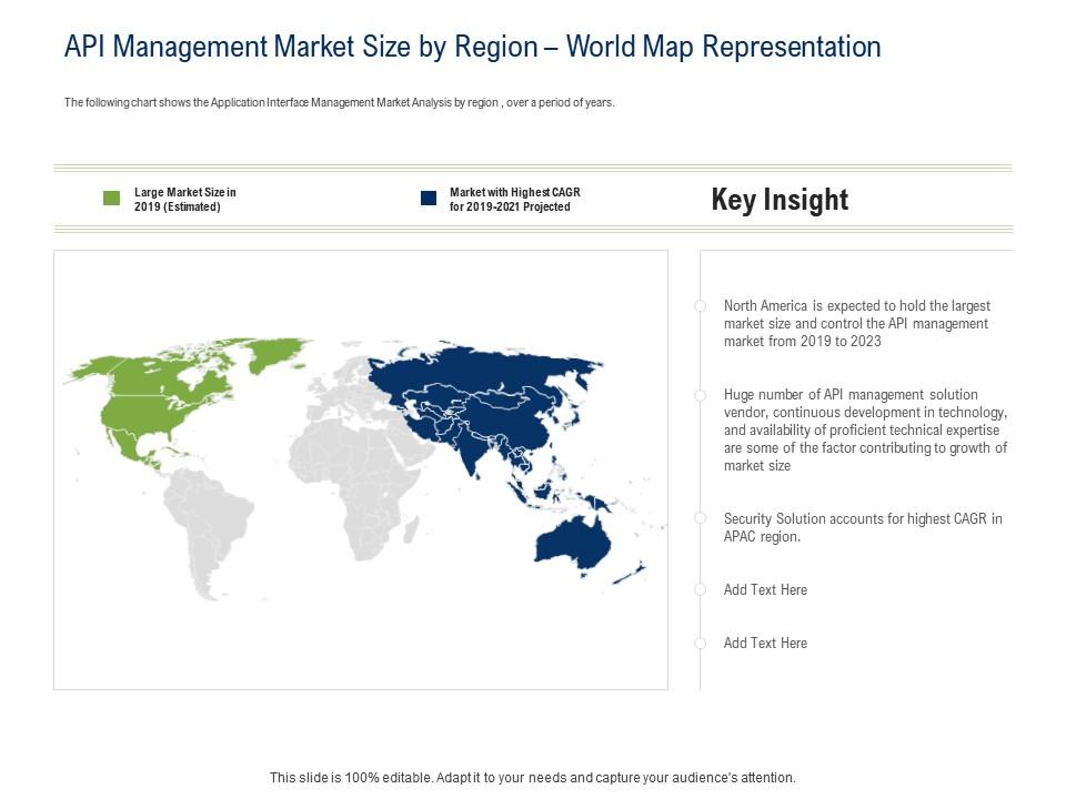 Api ecosystem api management market size by region world map representation ppt powerpoint presentation aids