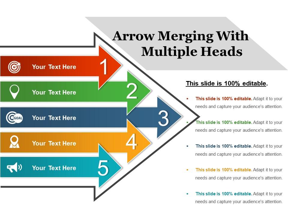 Arrow merging with multiple heads ppt background Slide00