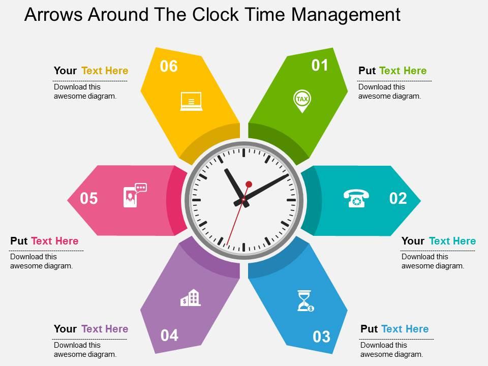 Arrows around the clock time management flat powerpoint design Slide01