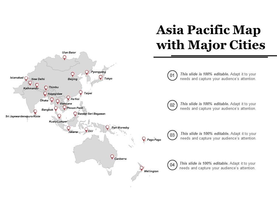 Asia pacific map with major cities Slide01